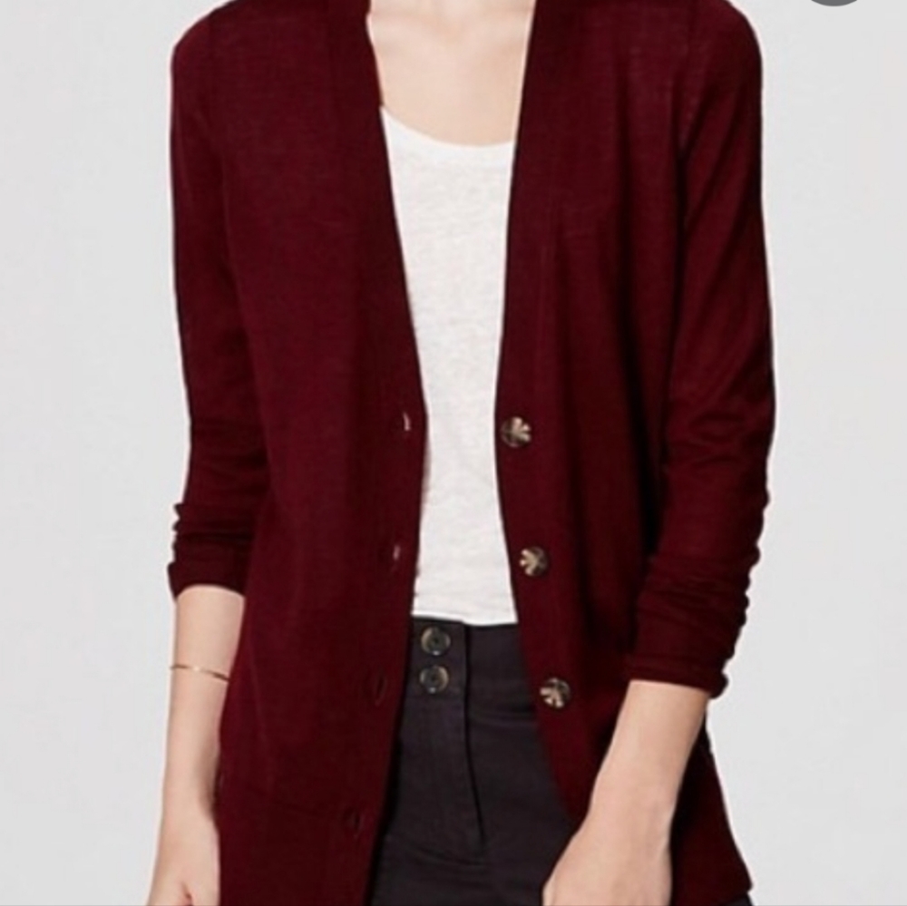 Loft maroon button up cardigan size S
